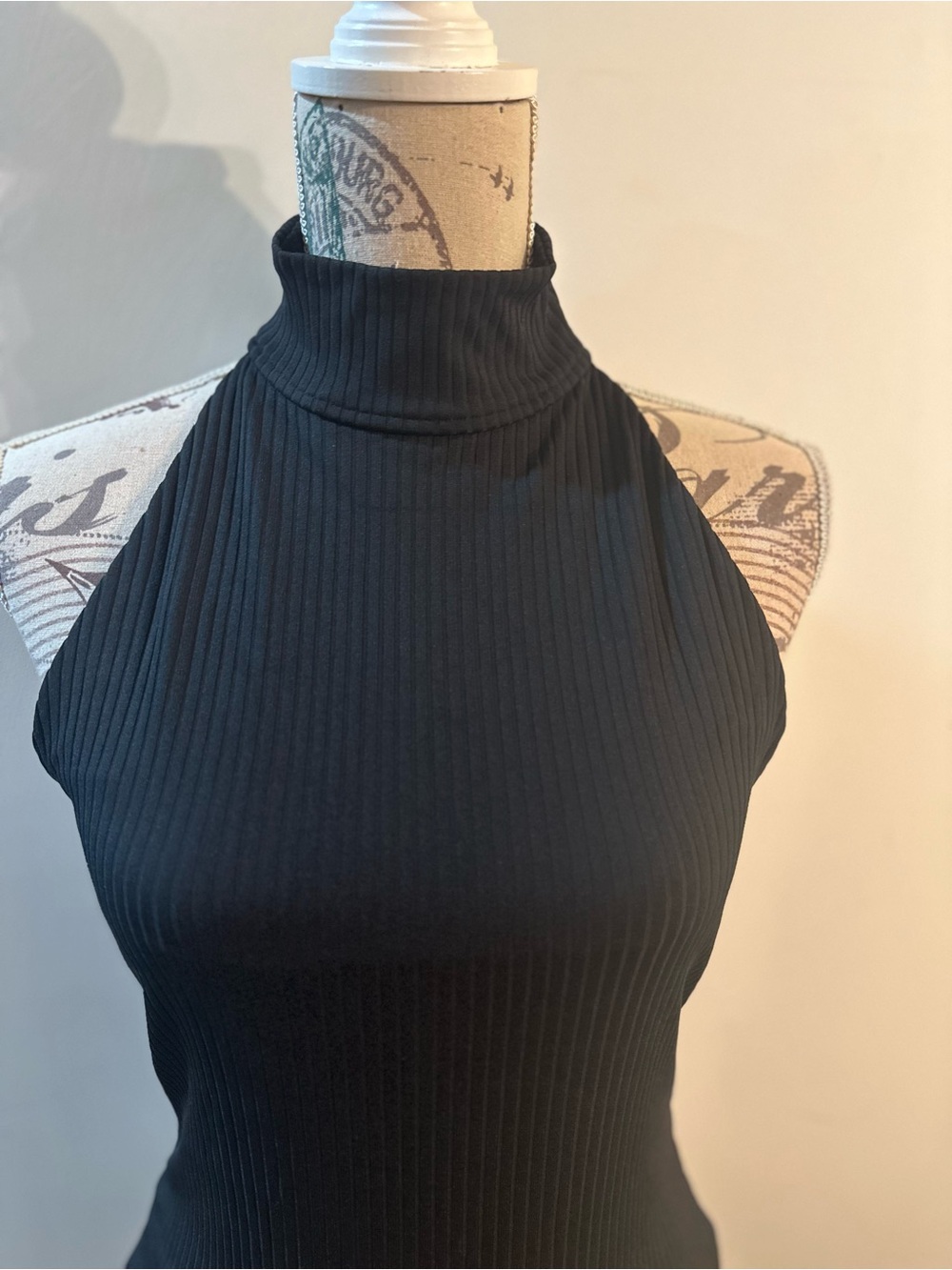 Sleeveless Ribbed Halter Bodysuit - Black